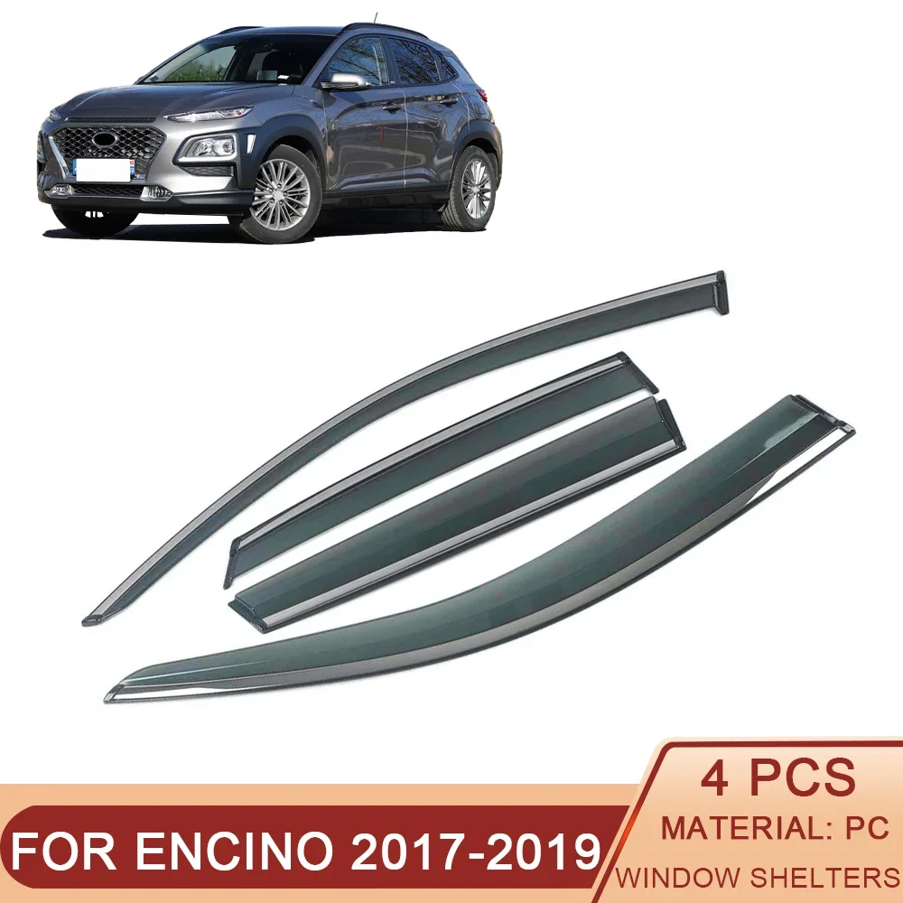 For HYUNDAI KONA Kauai ENCINO 2017-2021 Car Window Sun Rain Shade Visors Shield Shelter Protector Cover Trim Frame Sticker