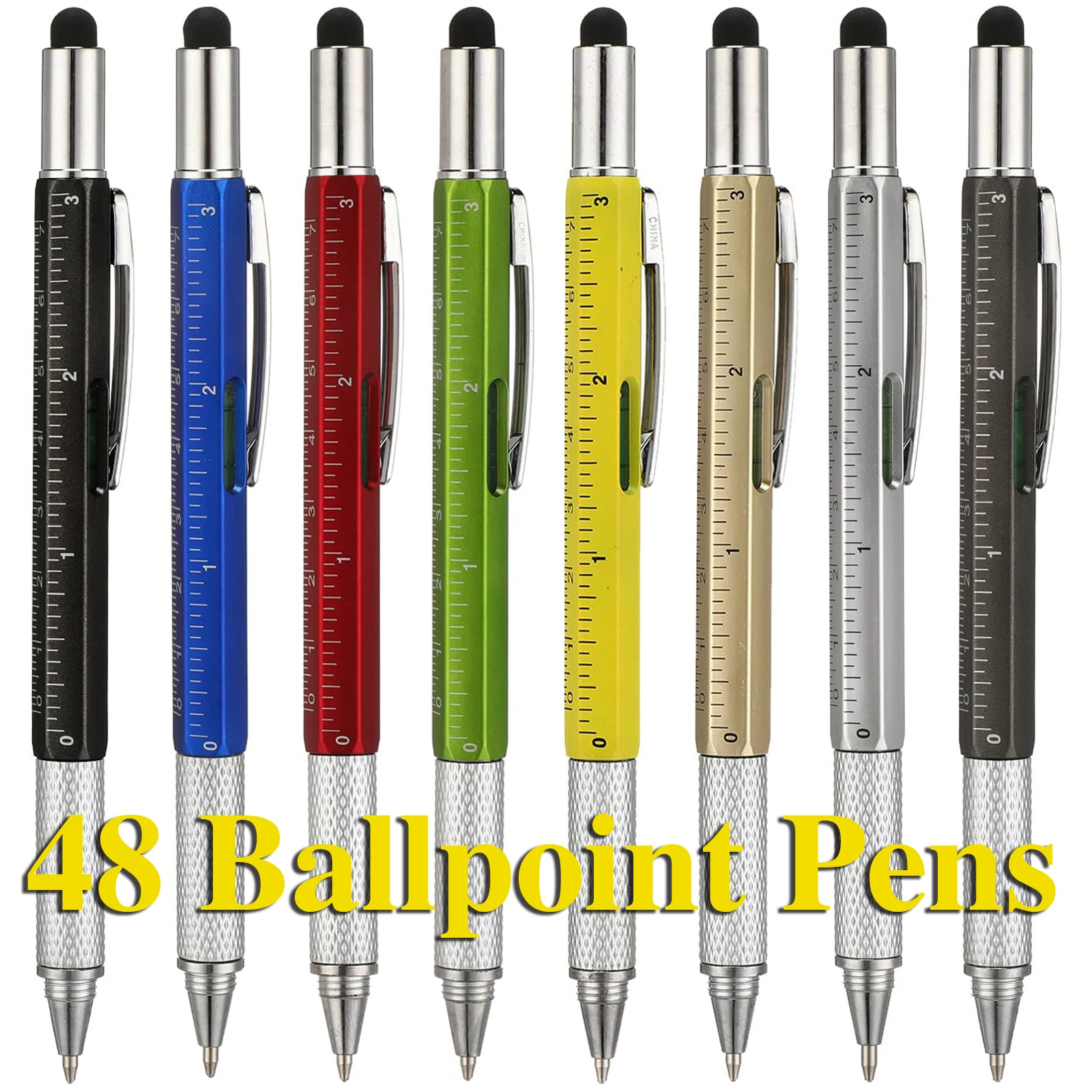 

48Pcs Multifunction Ballpoint Pen with Handheld Tool Measure Technical Ruler Screwdriver Touch Screen Stylus Spirit Level