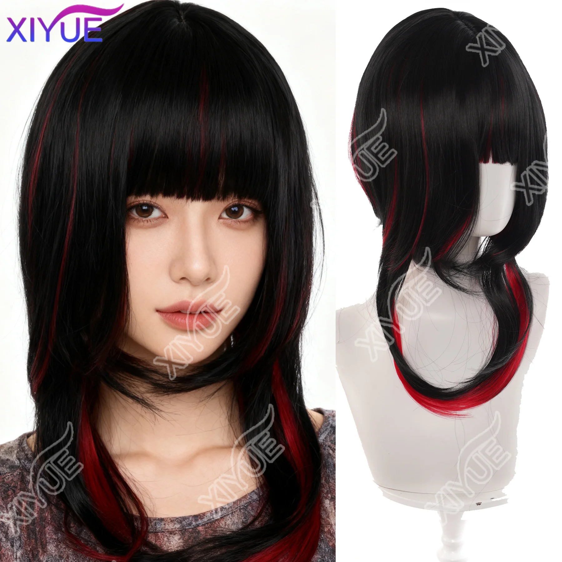 

XIYUE synthetic Cosplay Wig Black Red Wig Heat Resistant Synthetic Wig for Halloween Carnival Party Wig