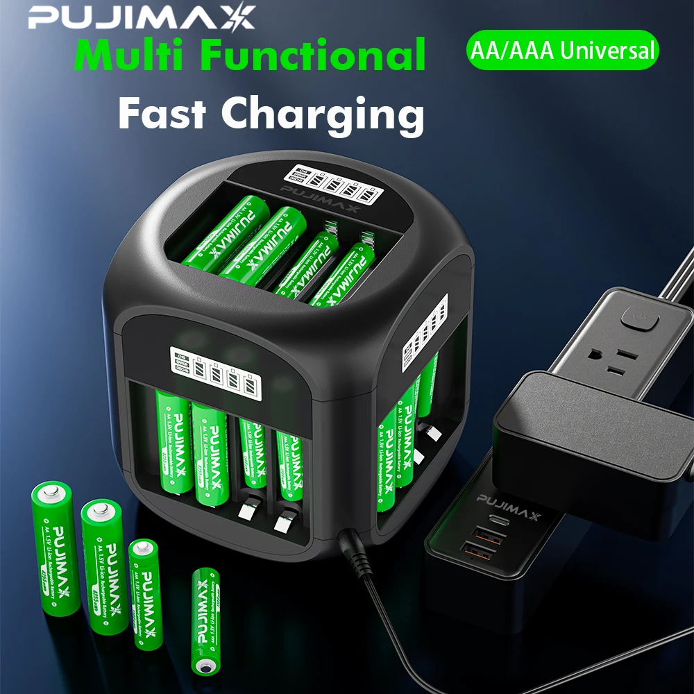 PUJIMAX Rechargeable Battery 1.5V AA 4255mWh AAA 1100mWh Lithium-ion Battery for Computer Clock Radio Video Game Digital Camera