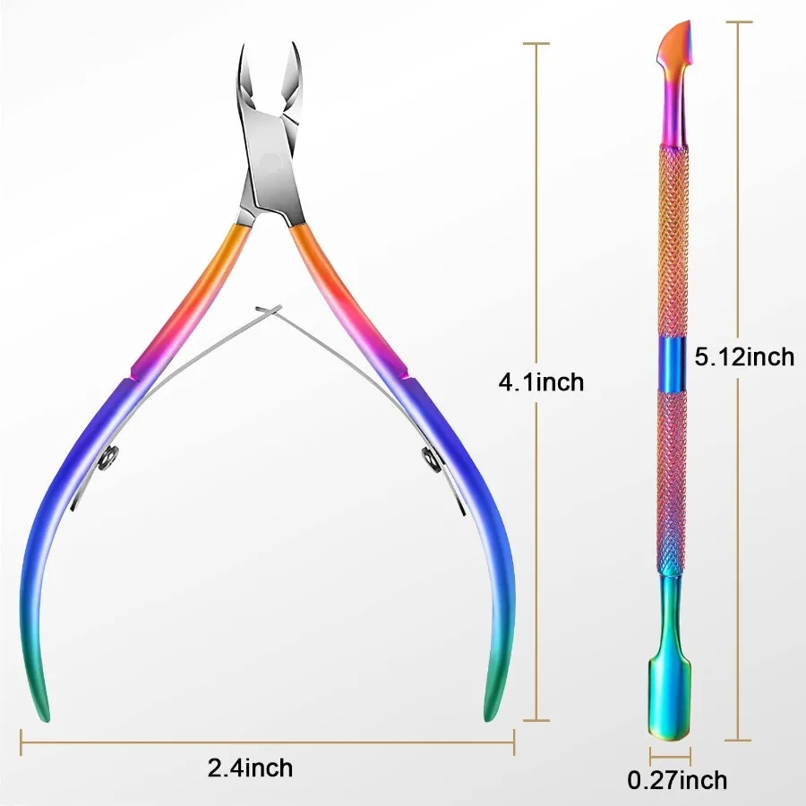 Easkep recortador de cutículas con empujador de cutículas removedor de cutículas profesional cortador de cutículas de acero inoxidable pinzas Rainbow Sharp St