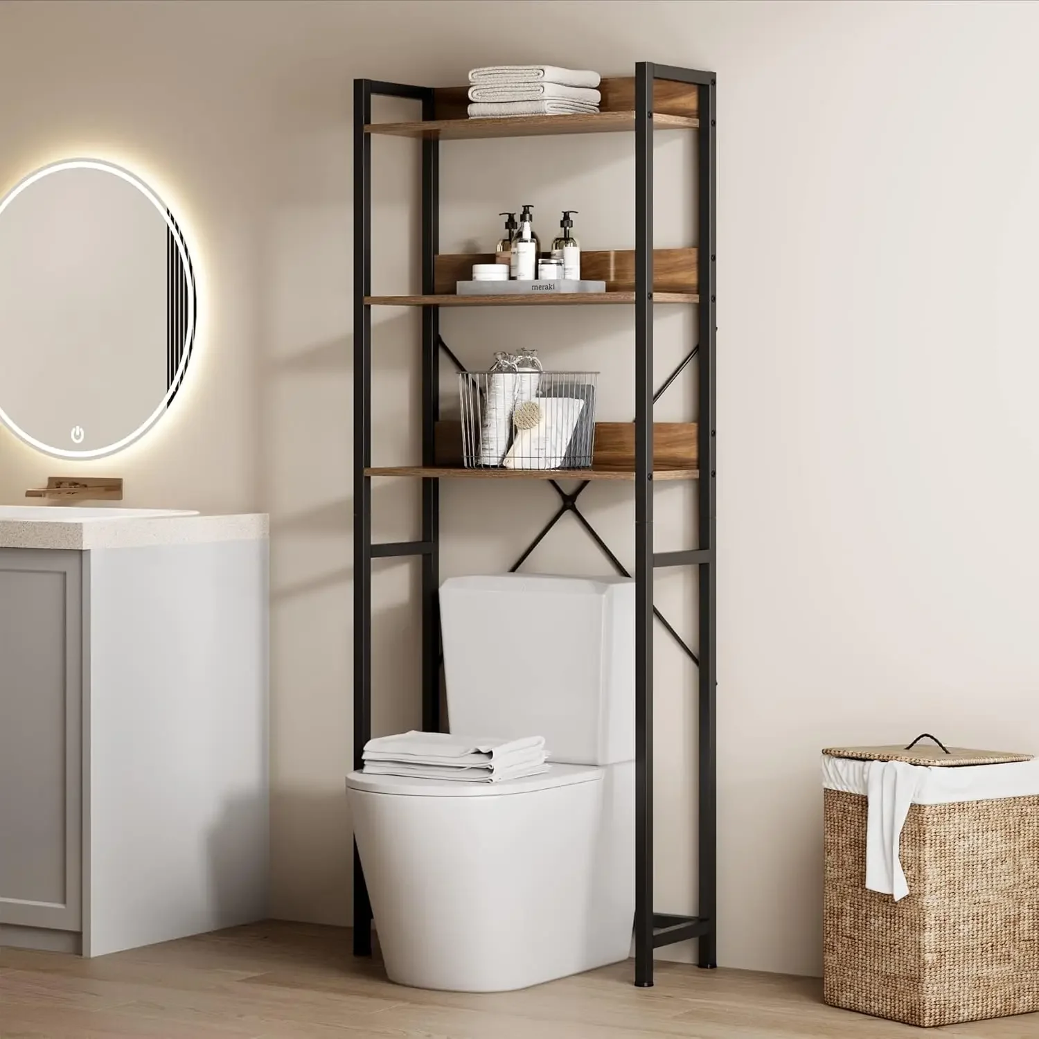 3-Tier Freestanding Bathroom Storage Rack, Over The Toilet Storage Rack, Space Saver Bathroom Organizer