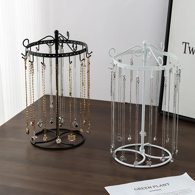 1pc，360°Rotating Metal Jewelry Display Stand Multi‑Hook Necklace Bracelet Earring Holder Desktop Jewelry Organizer Rack