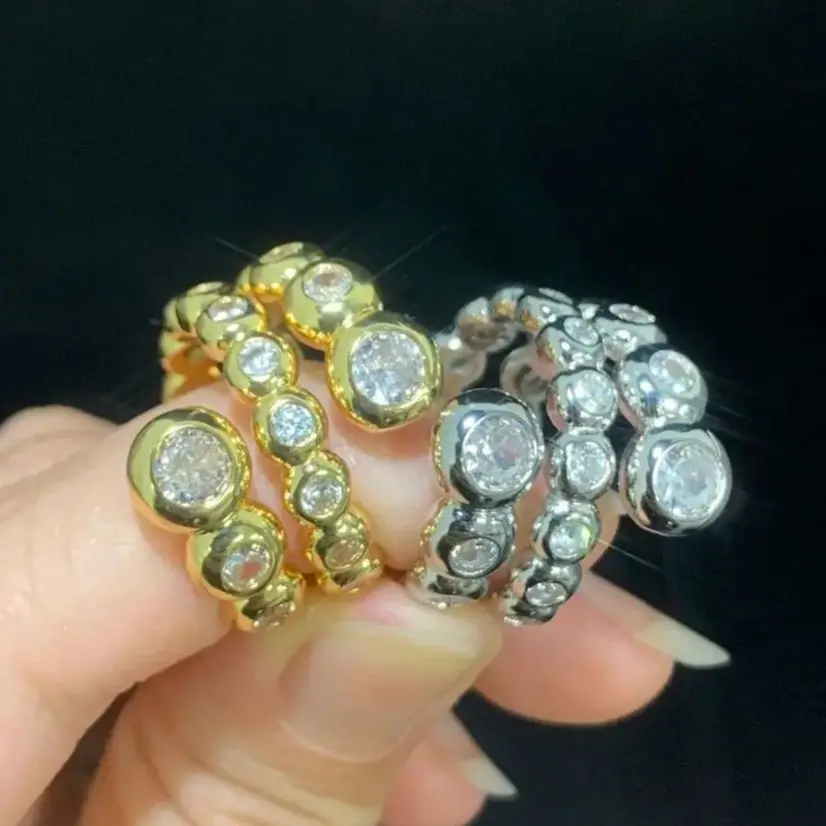 Medieval style Bubble Finger Rings for Women Paved Round White Cubic Zirconia Gold Platinum Plated Color Anillos Mujer for Party