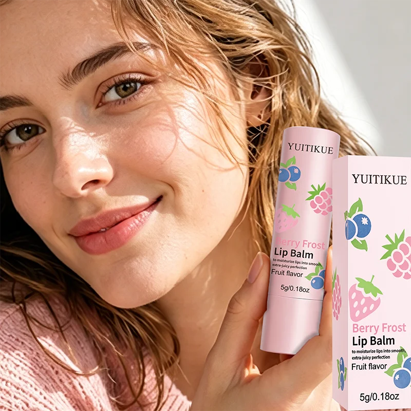 YUITIKUE Berry Frost Fruit Flavor Lip Balm 5g Natural Aloe Coconut Oil Deep Moisturizing Smooth Glossy Lip Care Stick