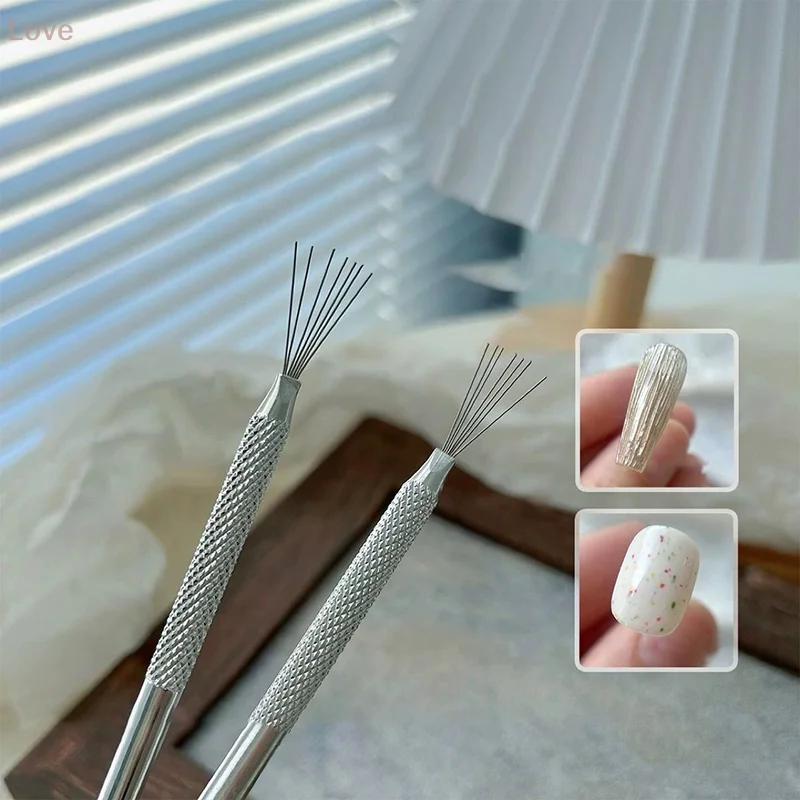 [L&P] 다기능 네일 아트 라인 페인팅 7핀 펜 구부릴 수 있는 스테인리스 스틸 핸들 네일 UV 젤 브러쉬 드로잉 매니큐어 도구