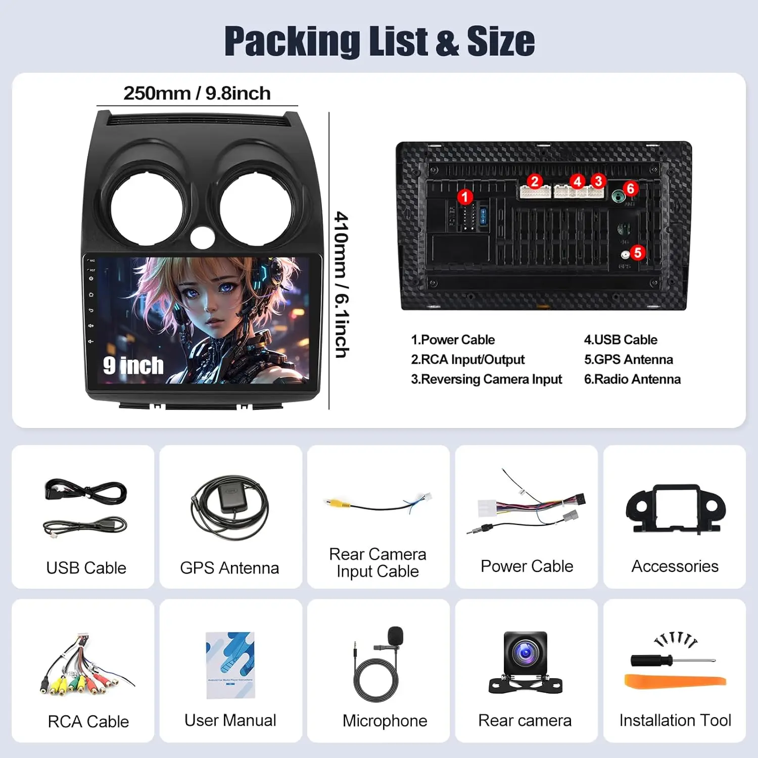 2G + 64G ستيريو سيارة أندرويد لنيسان روج 2007-2015، شاشة لمس 9 بوصة، CarPlay، Android Auto، GPS، WiFi، Bluetooth، كاميرا احتياطية #3