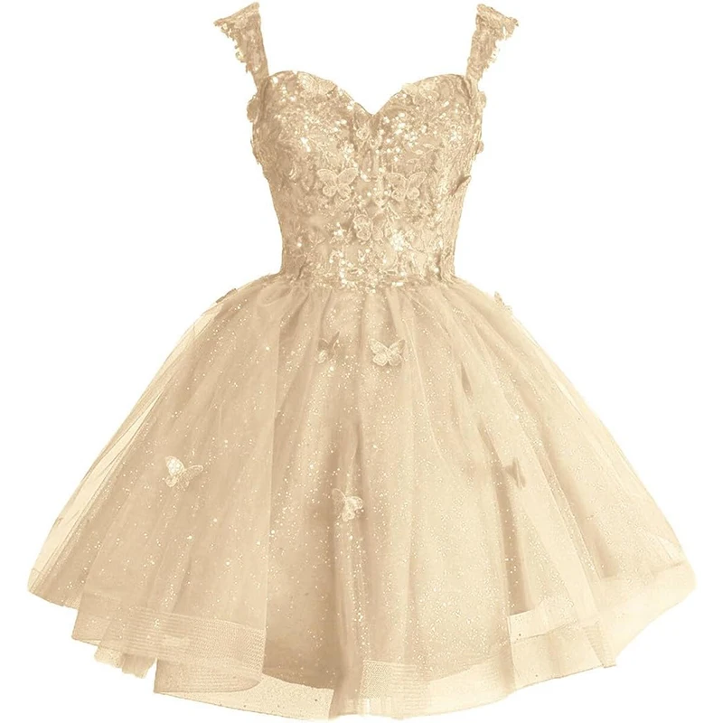 

Fanciest Off Shoulder Glitter Tulle Homecoming Dresses for Teens 3D Butterfly Short Prom Dress Sequin Quinceanera Dresses