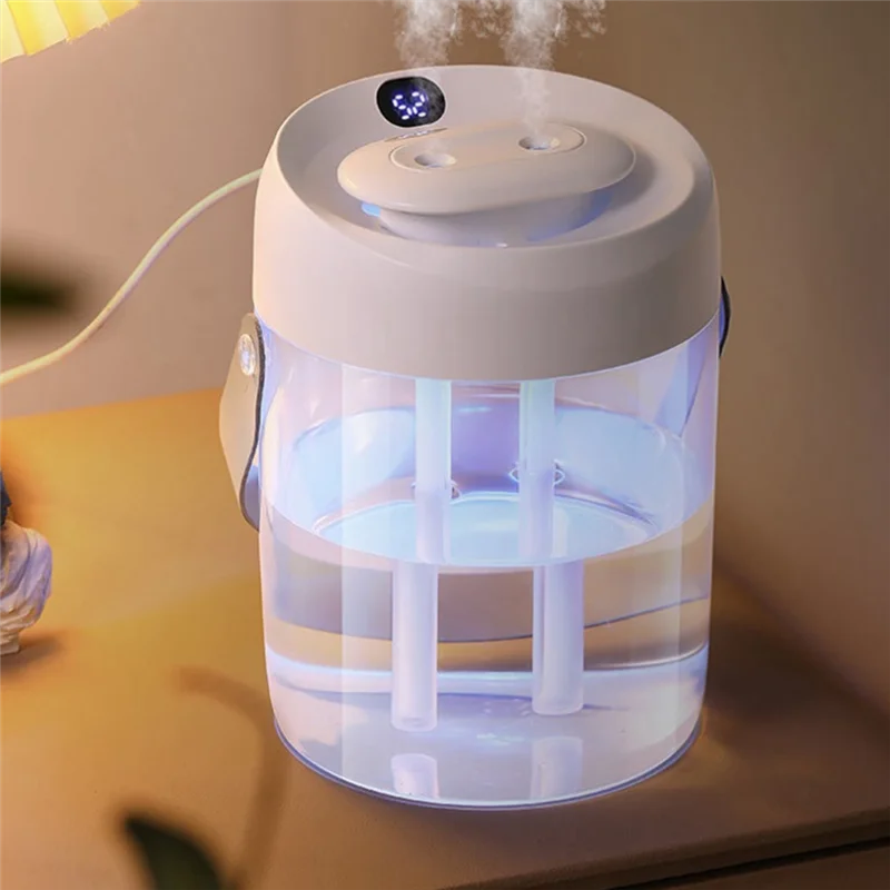 N89R White 2L Double Nozzle Humidifier Office Desktop Portable Air Atomizer USB Chargeable Digital Display Humidification Nebuli
