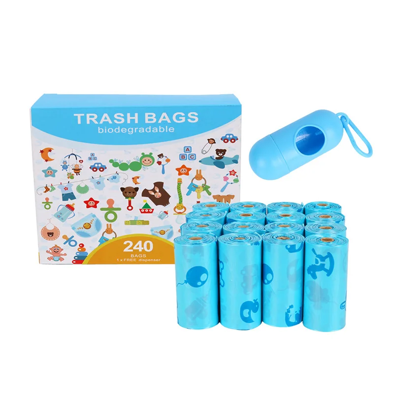16-ロールおむつ廃棄物バッグディスペンサー付き破れにくい防臭クリーニングサックポータブル幼児用品保育園用