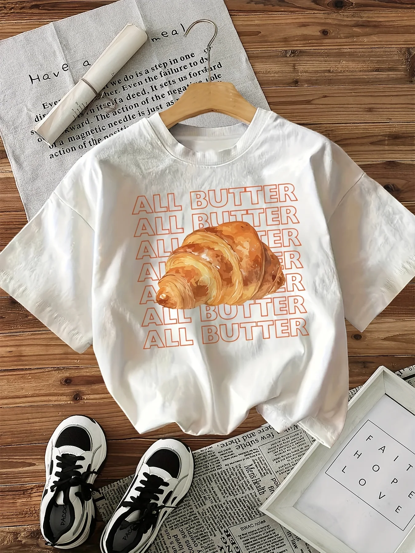 All Butter Letter Print Women Tshirt Short-Sleeve Round-Neck T-Shirt Vintage Cotton Graphic Tops Cute Fashion Female Clothing