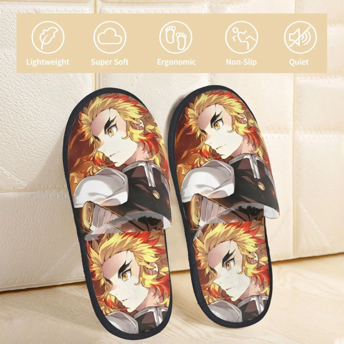 Winter House Slippers Anime Demon Slayer Manga Merch Household Fur Slippers Slides Indoor Kyojuro Rengoku Soft Non-slip Slides