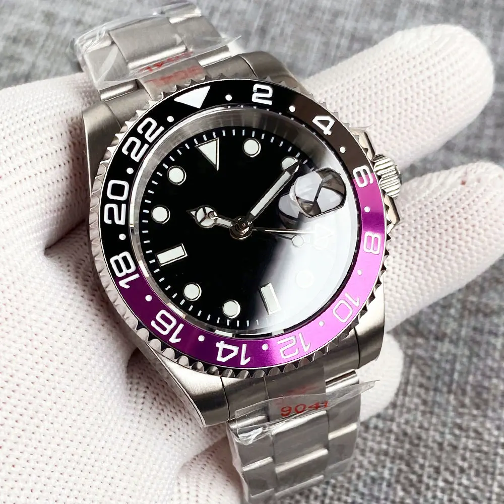 New 40mm black luminous NH34A Automatic GMT multicolor insert Watch Men 200m Waterproof Sapphire glass steel Bracelet