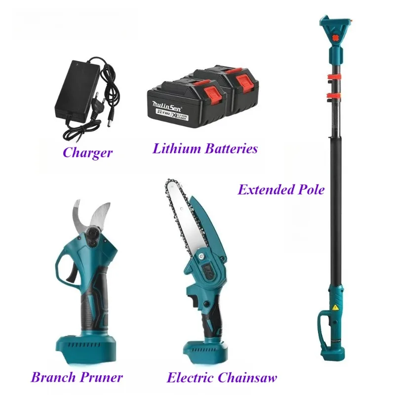 リチウム電池高枝ポールセット高枝鋏格納式園芸剪定鋏伐採チェーンソー