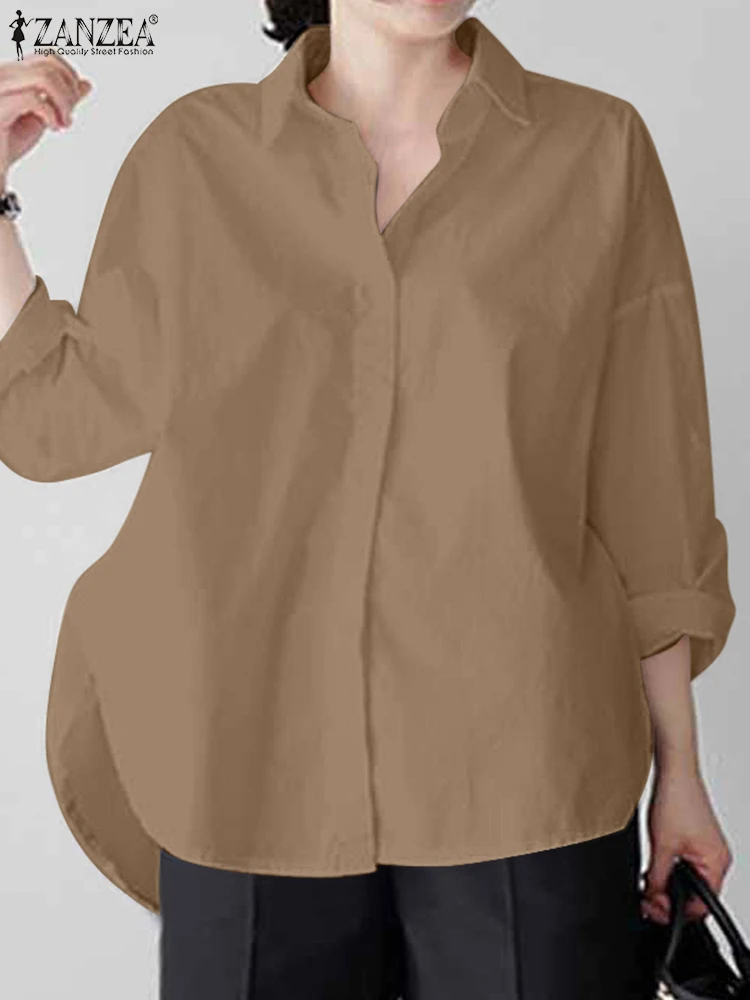 2023 ZANZEA Spring Lapel Neck Long Sleeve Shirt Fashion Solid Loose Blouse Elegant Casual Buttons Down Blusas Female Work Tops