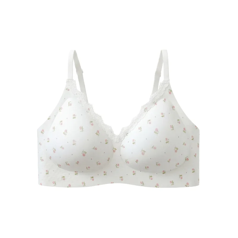 Sujetador Push Up Sin Costuras, Encaje Floral Sexy, Soporte Suave Anti-Caída, para Pechos Pequeños, Transpirable