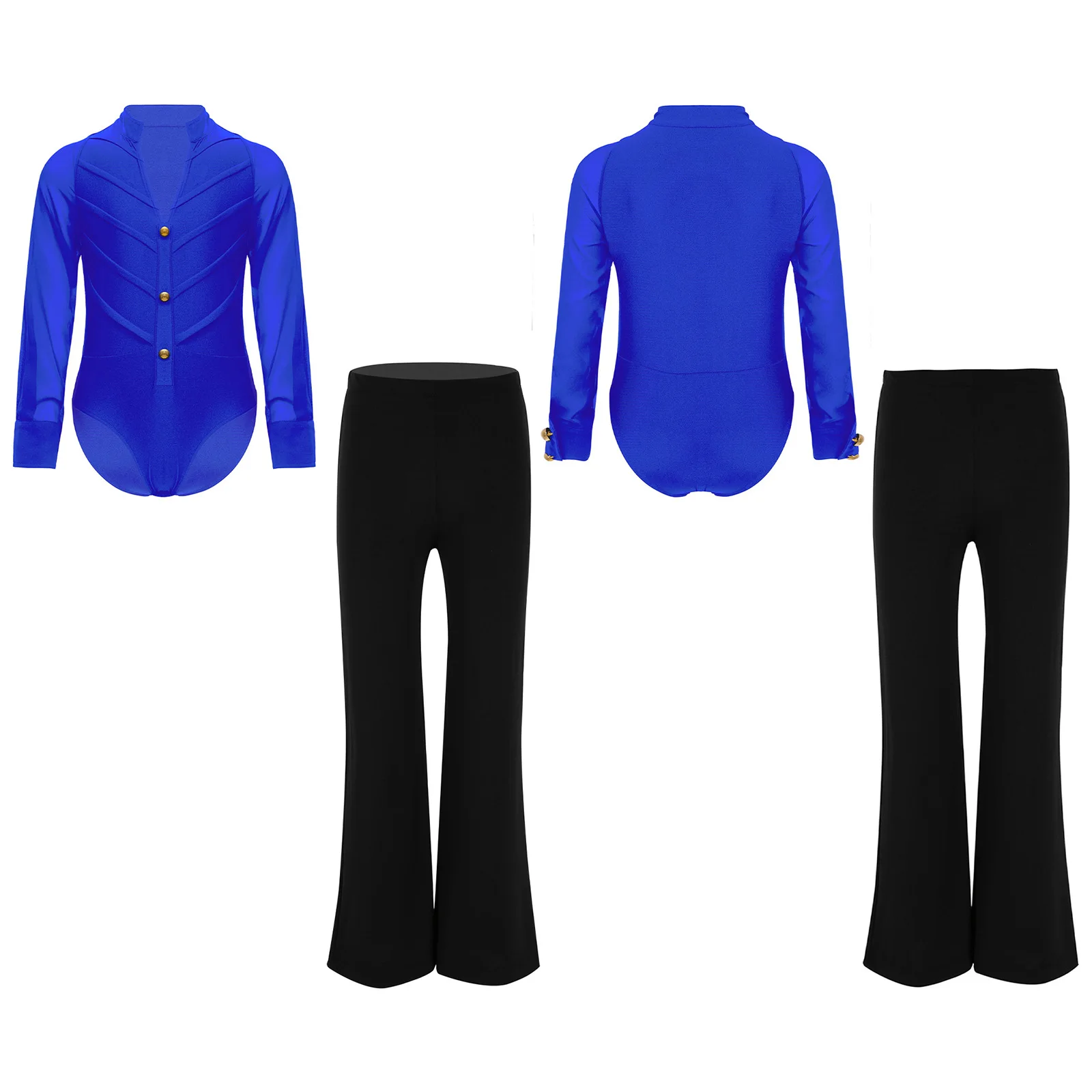 

Boy Jazz Latin Ballroom Dance Costume Long Sleeve Stand Collar Leotard with Flared Pants for Party Stage Performance Competition