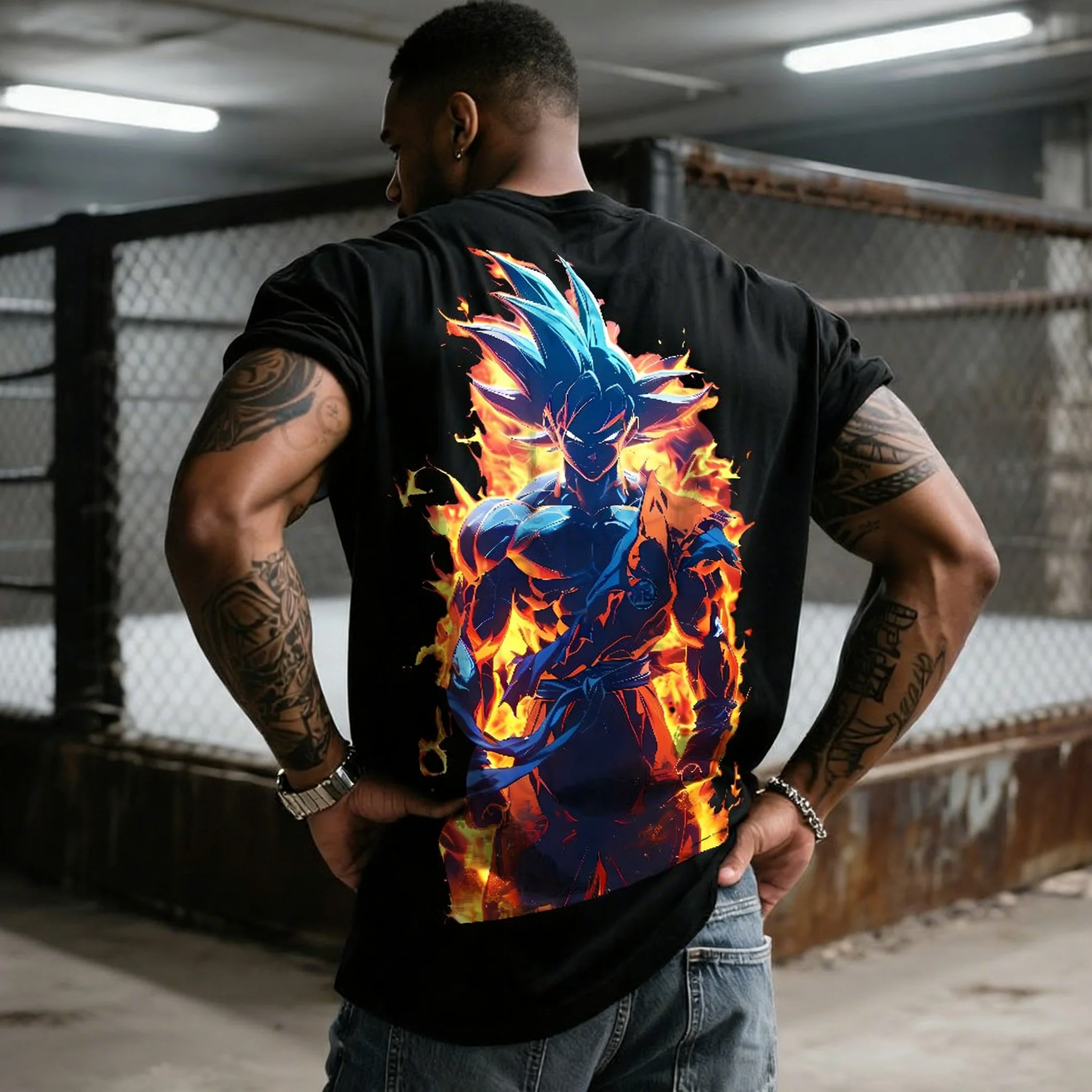 

Dragon Ball Anime GOKU Peripheral Printed Loose and Comfortable Sports Spring/Summer Men's Short sleeved T-shirt