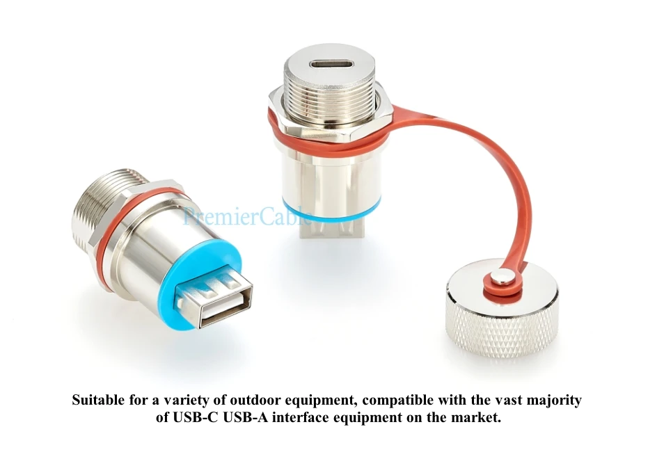 Robuster USB 2.0 A-Buchse auf Typ-C-Buchse-Koppler, IP67, für bündige Einbaumontage, Schottmontage, Durchgangsanschluss für Laden und Datenübertragung. – Detail 5