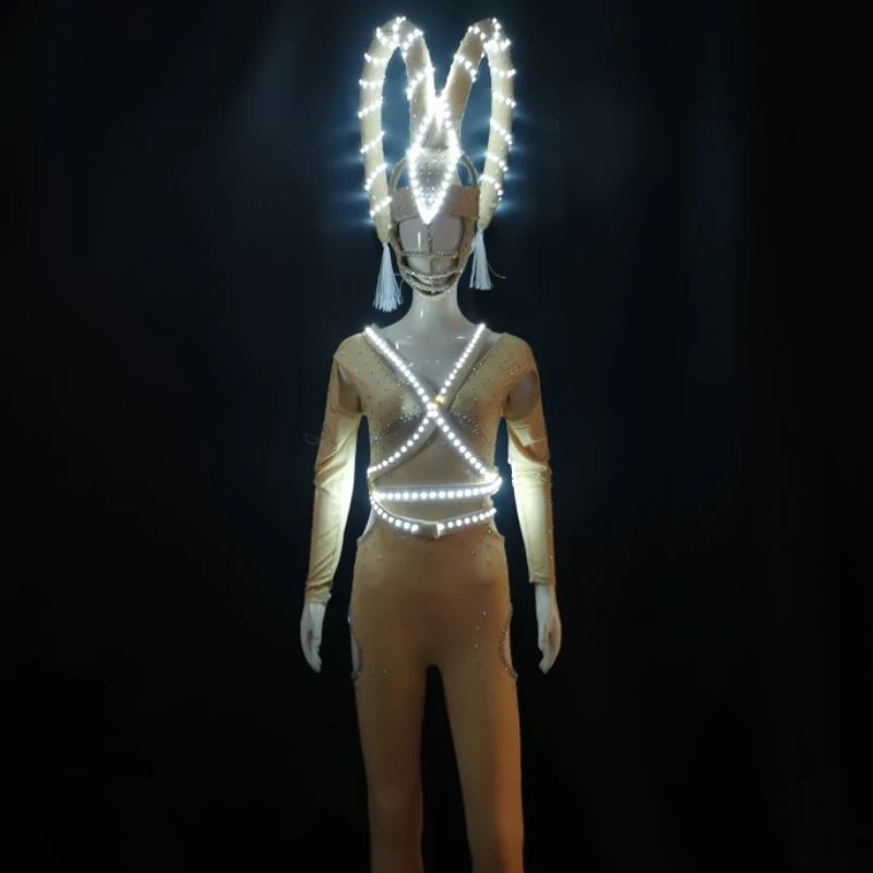 Led Horn Headdress Cosplay Gogo Glowing Performance Server Custom Nightclub Bar Jungle Party High-end DS Party Girl Women Cloth
