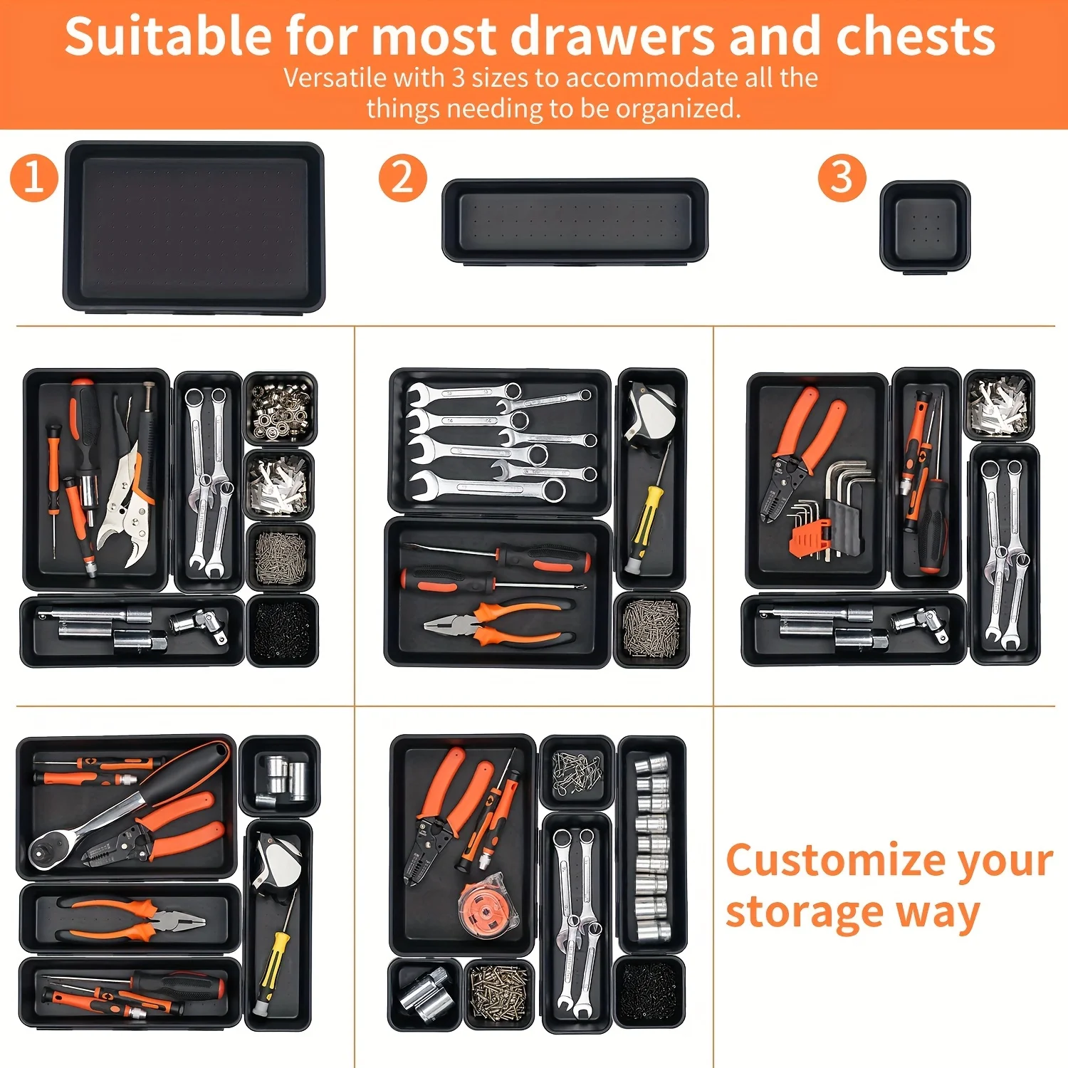 67–9 Stück Werkzeugkasten-Organizer, Schubladenteiler, Tablett für Werkzeugtruhe, Schrank, Hardware-Teile, Schrauben, Muttern, kleine Werkzeuge, Aufbewahrung – Detail 7