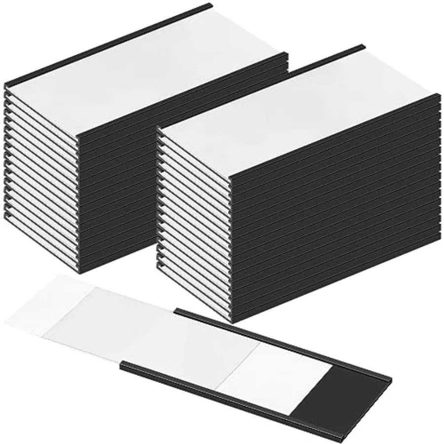 

100 Sets Magnetic Label Holders 4 x 2 Inch C Channel Label Holders Magnetic Name Plate with Clear Plastic Protectors and White