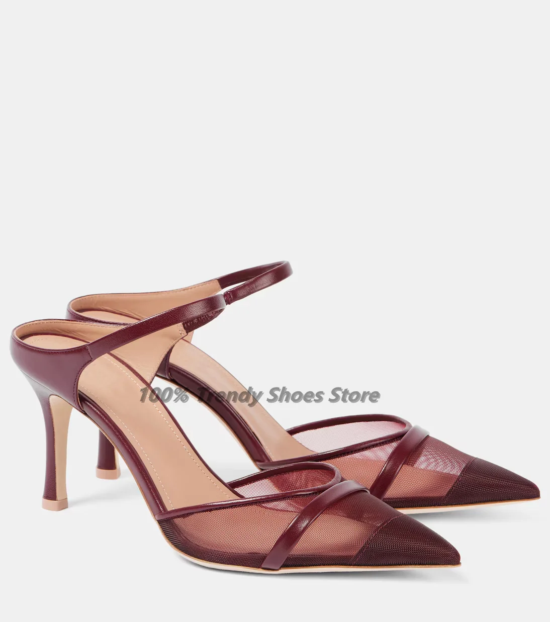 

European and American Red Pointed Mesh Women's Slippers With Sexy Slim Heels Hot Selling Fashion Style Women's Shoes