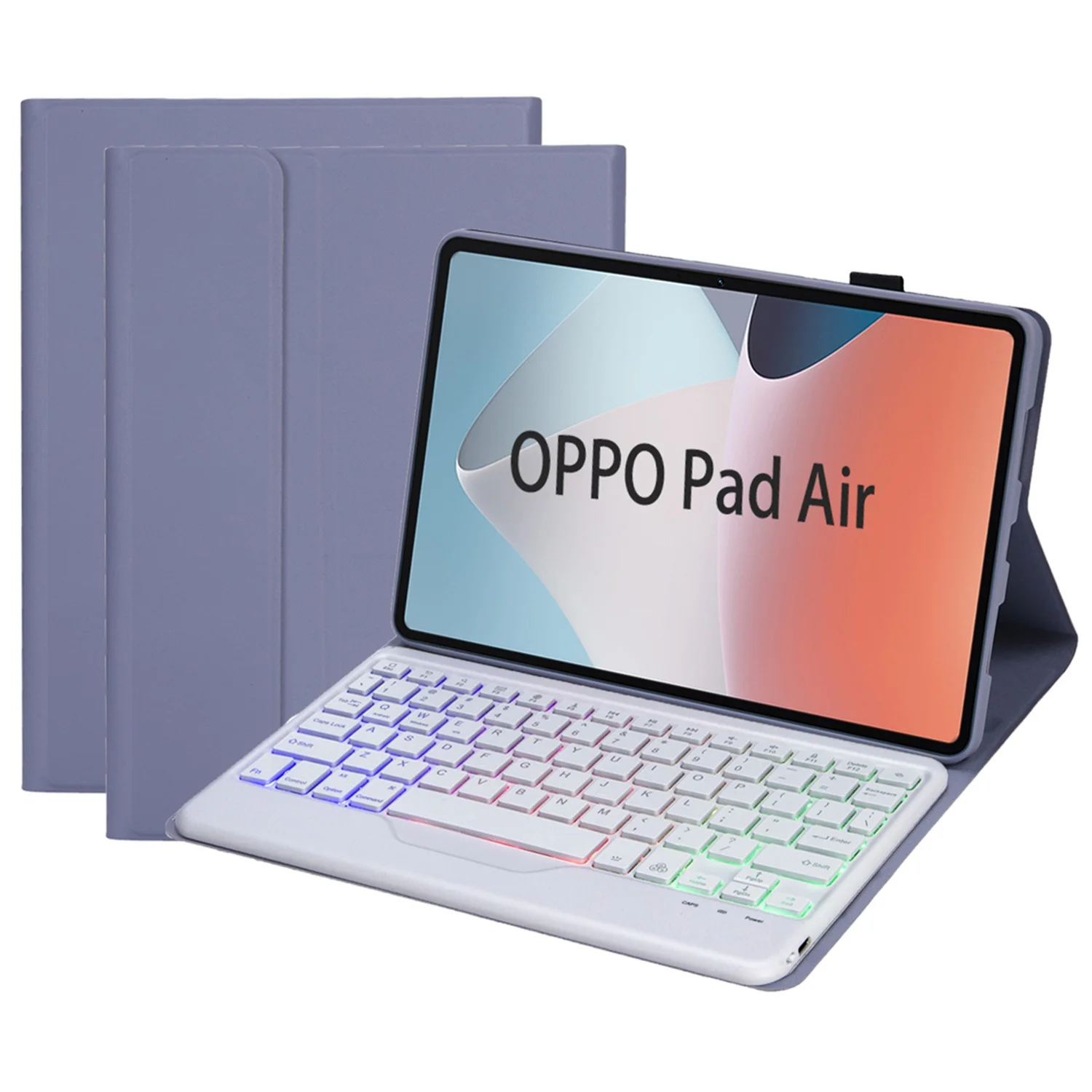 

Для Oppo Pad Air 10,4-дюймовый защитный чехол из искусственной кожи + ТПУ с 3-цветной подсветкой Bluetooth-клавиатуры