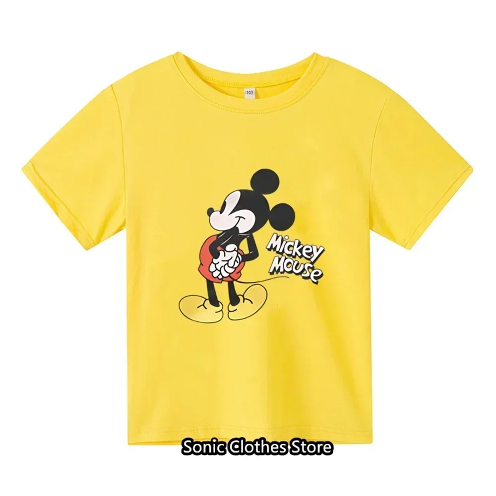 2024 New Cartoon Minnie Mouse Print T-shirt for Girls Aged 3-14 Summer Children's Fashion Casual Children's Wear T-shirt