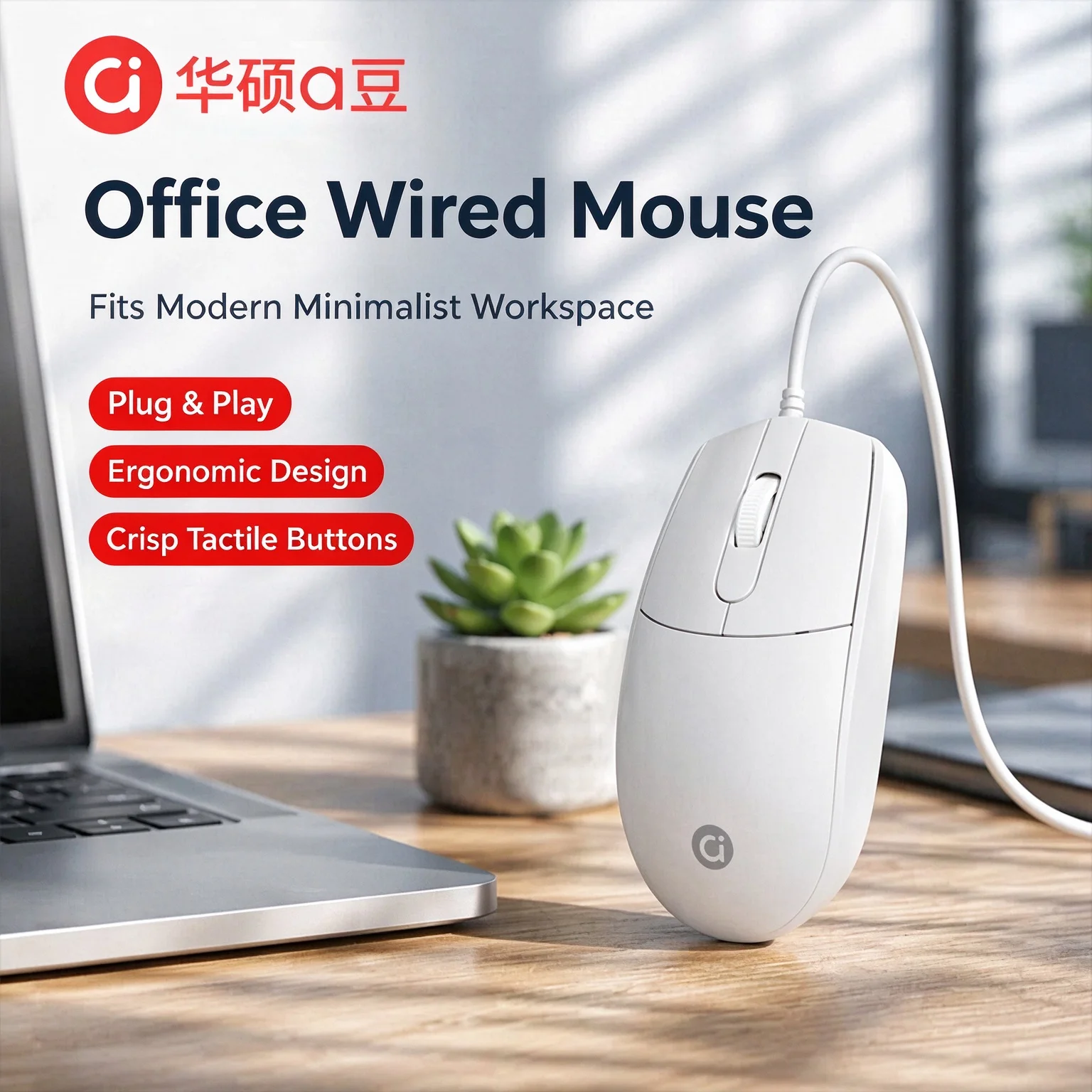 Asus a dou C10 Wired Mouse, Silent Click, USB Plug & Play, for Desktop & Laptop, Business Office Use