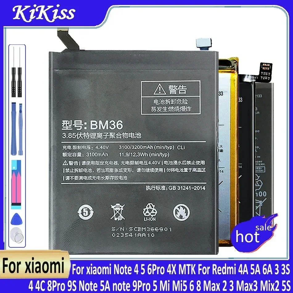 Battery For Xiaomi Note 4 5 6Pro 4X MTK,for Redmi 4A 5A 6A 3S 4 4C 8Pro 9S Note 5A Note 9Pro 5 Mi Mi5 6 8 Max 2 3 Max3 Mix2 5S