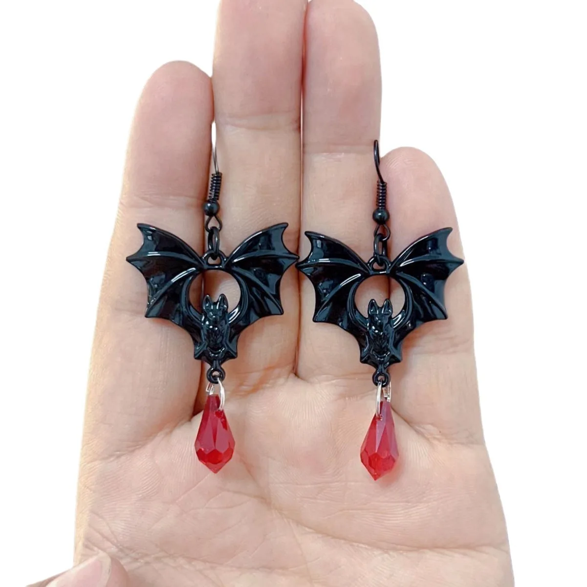 Gothic Vampire Bat Earrings For Women Man Fashion Pagan Witch Jewelry Accessories Red Crystal Vintage Bat Pendant Ear Hooks New