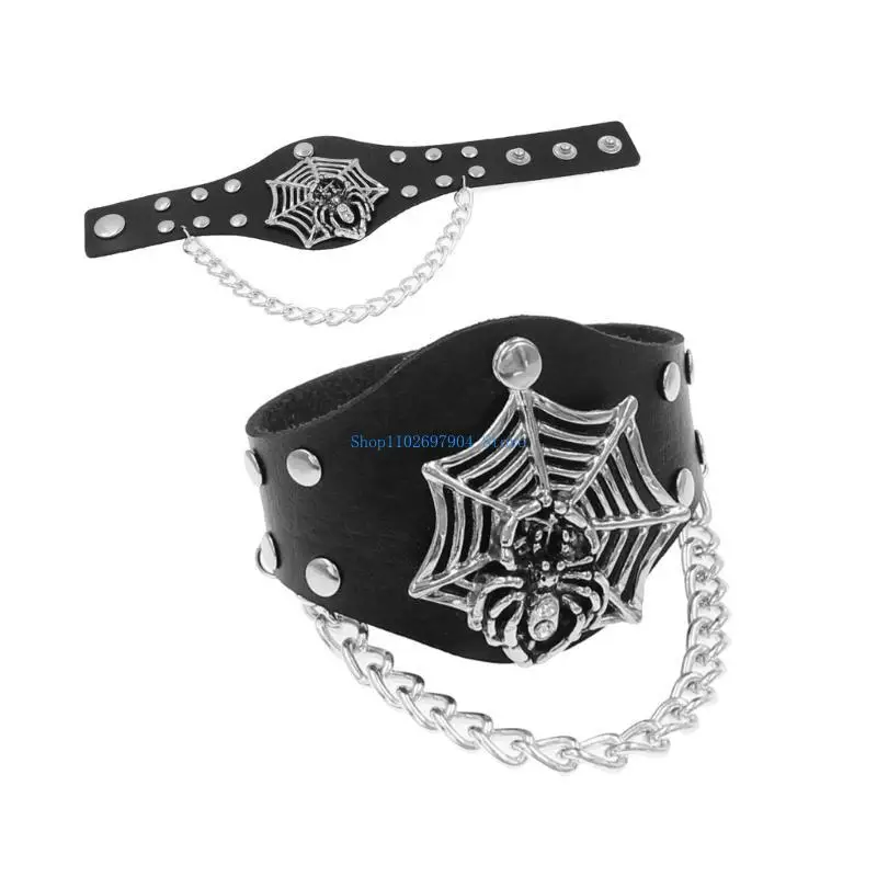 

N7YF Halloween PU Leathers Bracelets Punk Goth Buckle Wristband Cuff Bangle Bracelets