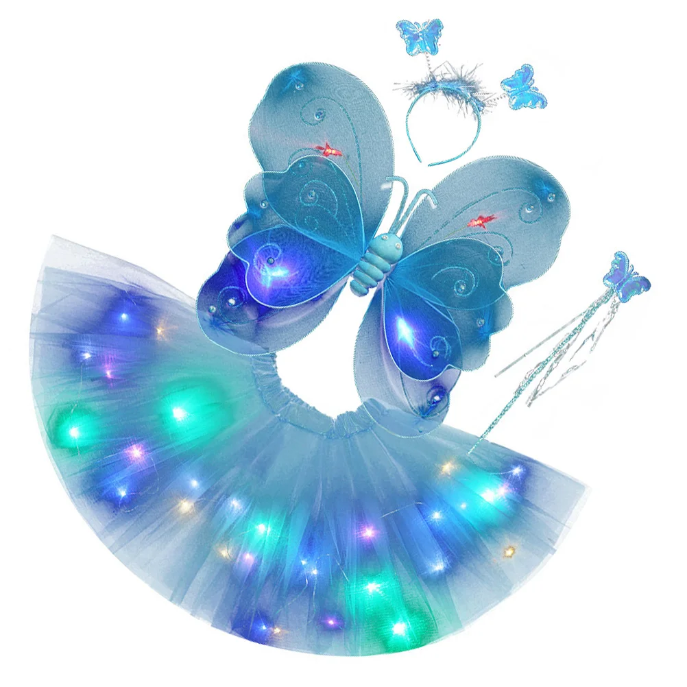 

Glowing Wings Skirt Suit Mesh Dress Fairy Stick Kids Costume Luminous Tutu Headb Premium Material Comfortable Texture Durable