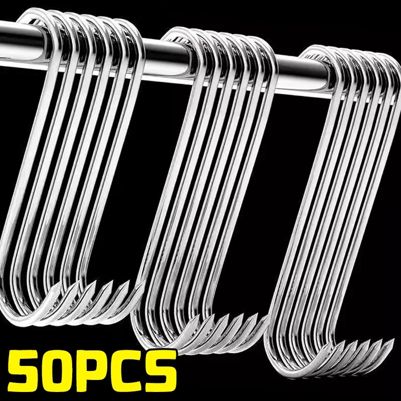 Sharp Tip สแตนเลส S Hooks ห้องครัวเนื้อตะขอแขวน Butcher Shop BBQ หมูไส้กรอกเบคอนแฮมสูบบุหรี่เป็ด S แขวน