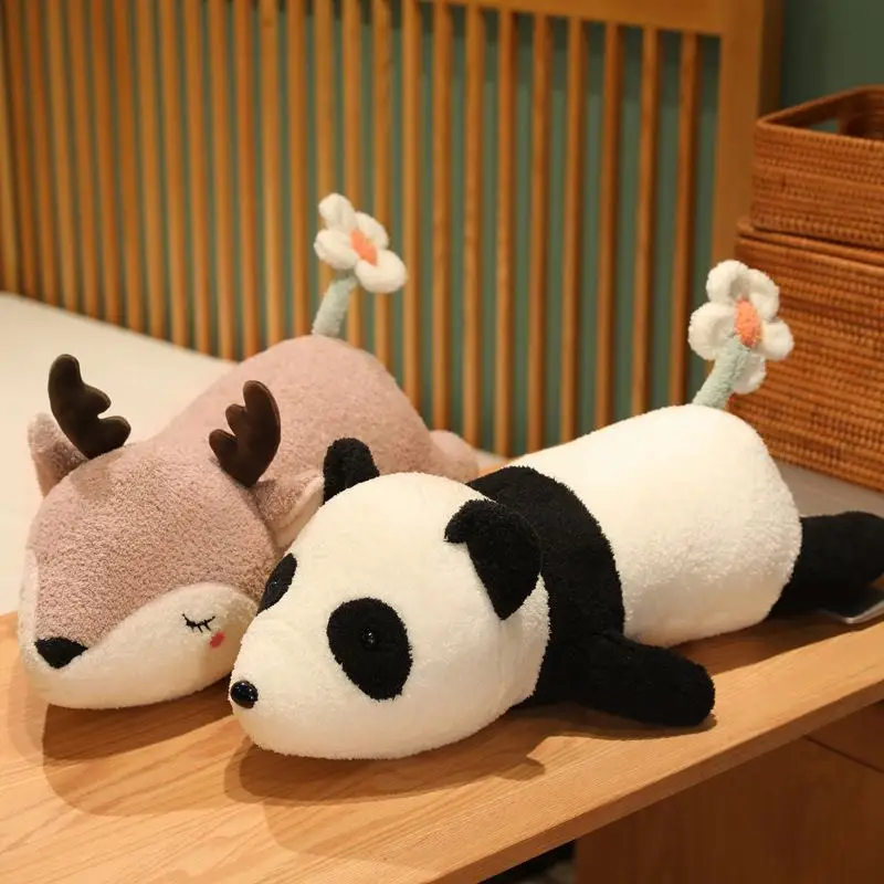 65/100/130cm Long Animals Toy Squishy Stuffed Soft Deer Panda Elephant Wolf Foxes Elastic Plush Bolster Kids Gift