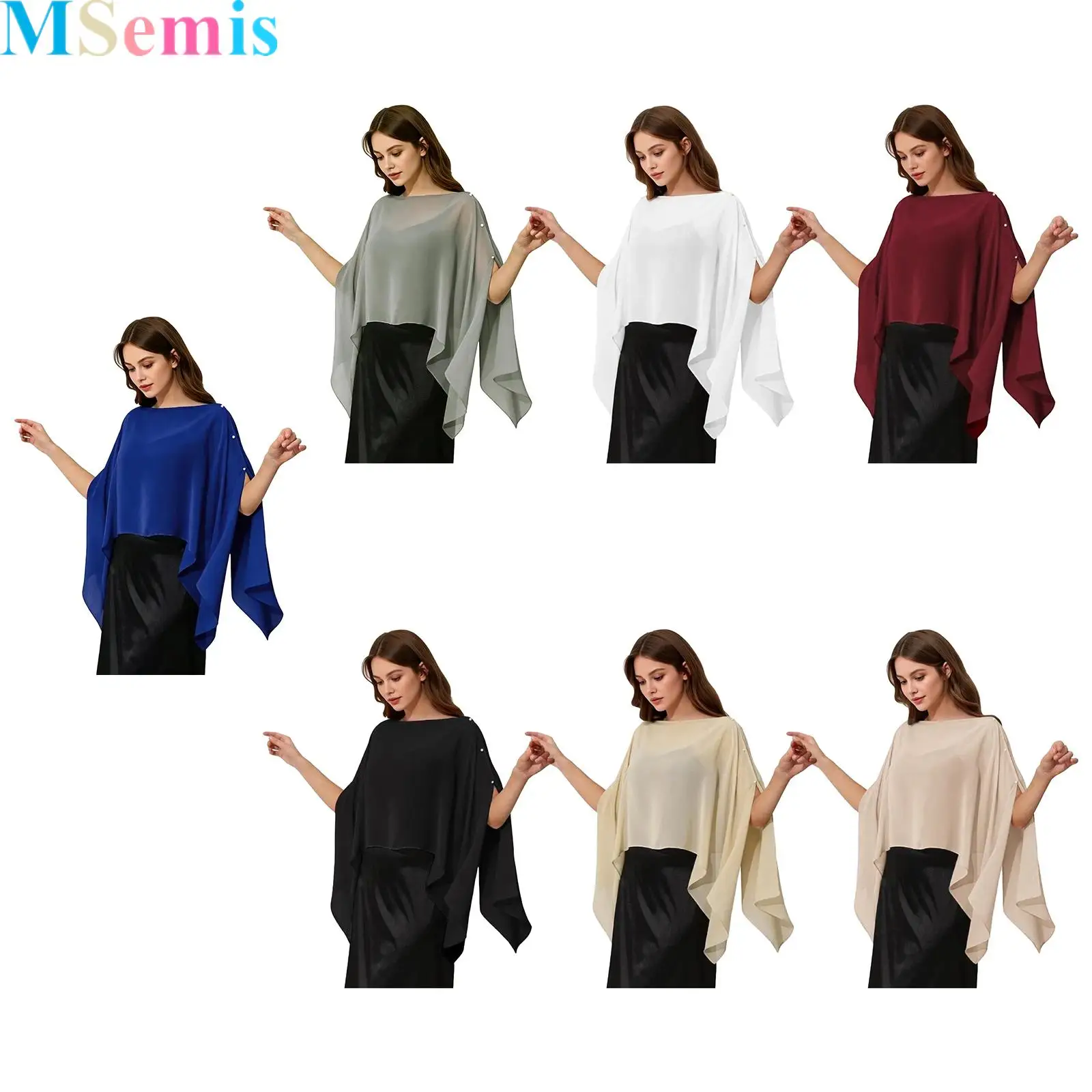 Women Sheer Loose Asymmetrical Hem Cape Shawl Wraps Casual Costume Accessory for Wedding Party Outing