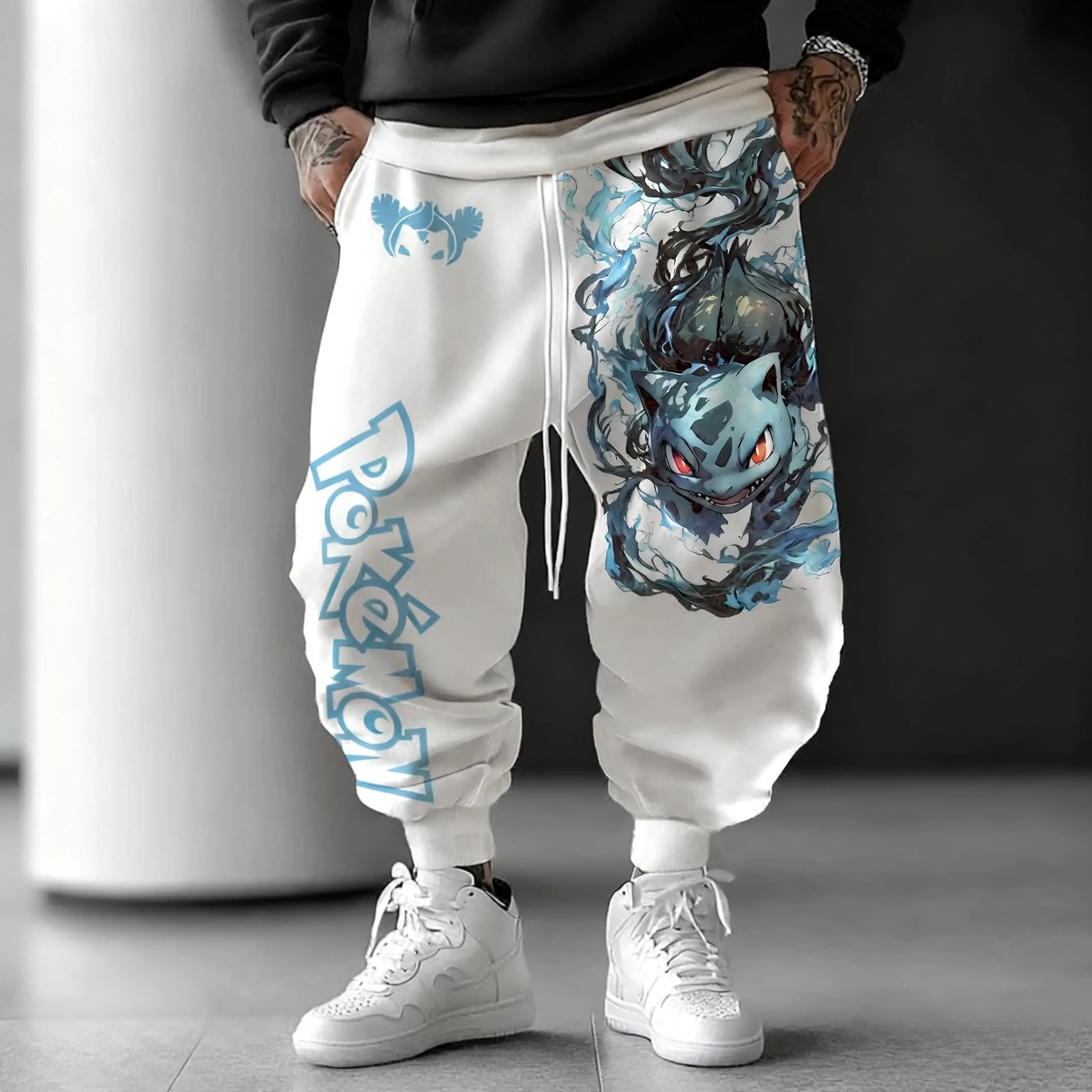 بوكيمون يده لعبة طباعة تنوعا Sweatpants الخريف/الشتاء جديد الرجال اليابانية Harajuku المتضخم عادية فضفاض مسجلة السراويل