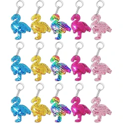 15pcs Flip Sequin Flamingo Key Chain New Fashionable Dress Accessories Pendant Children Adult Party Homecoming Gifts
