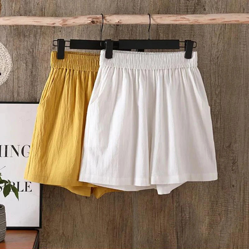 

Summer 2023 Cotton Linen Loose Casual Shorts Women Literary Wide Leg Solid Oversize Femle Short Pants