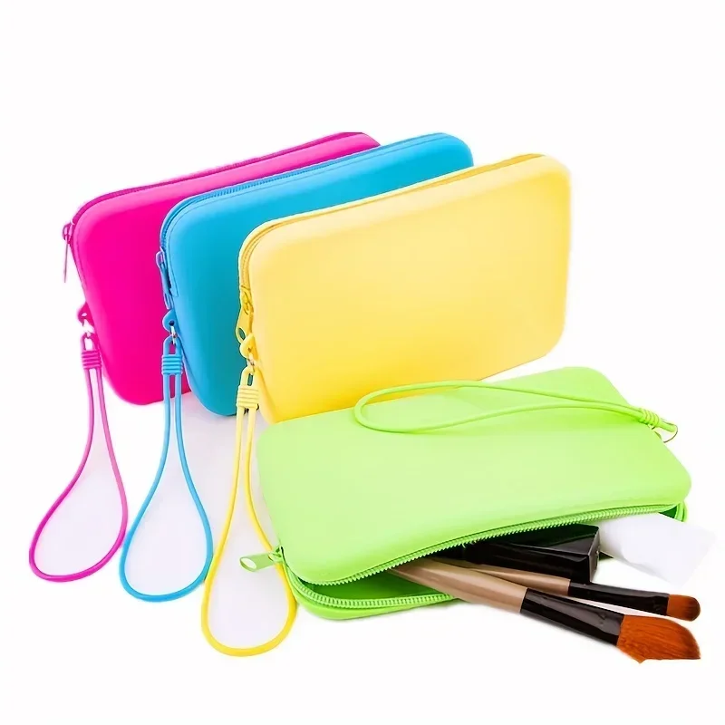 Cosmetic Storage Bag Silicone Toiletry Organizer for Women Fashion Solid Color Zipper Makeup Accessories Case
