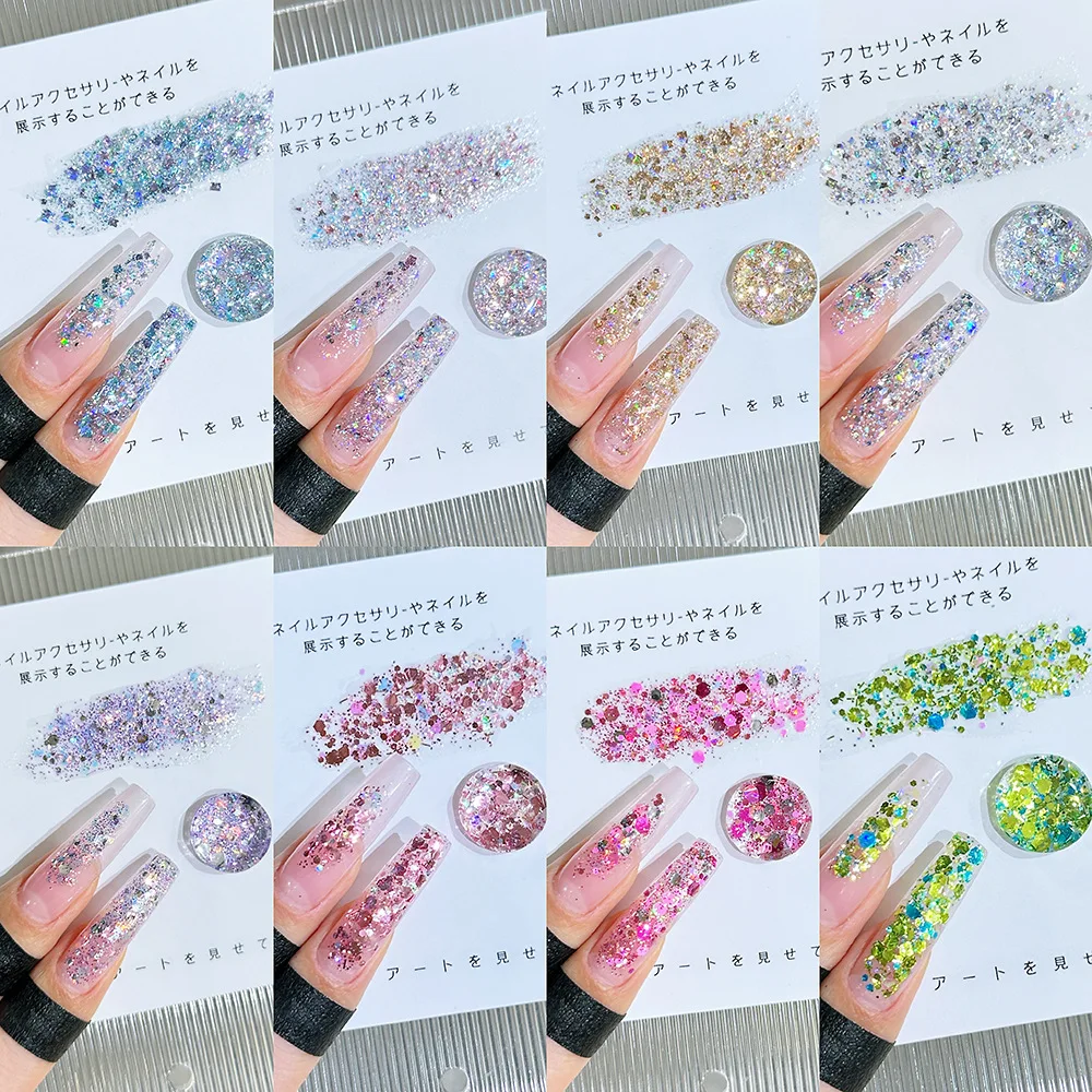 Summer Pretty Pink Green Blue Nail Sequins Glitter Glue Radiant Burst Flash Popular Fairy Nail Polish Glue Gel Paint Nail Art