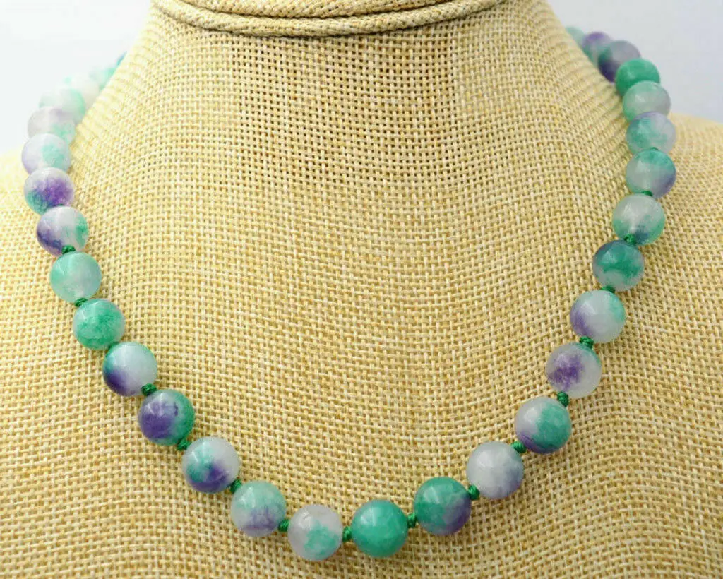 Handmade 10mm Multicolor Jade Round Gemstone Beads Knotted Necklace 18''
