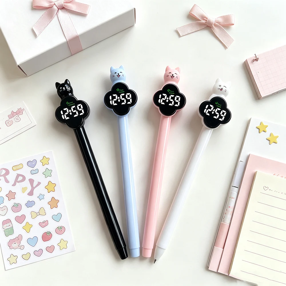 New Silent Clip On Pen Watches College Style Four-leaf Clover Pens Mini Digital LED Exam Watch Back To School Student Gift