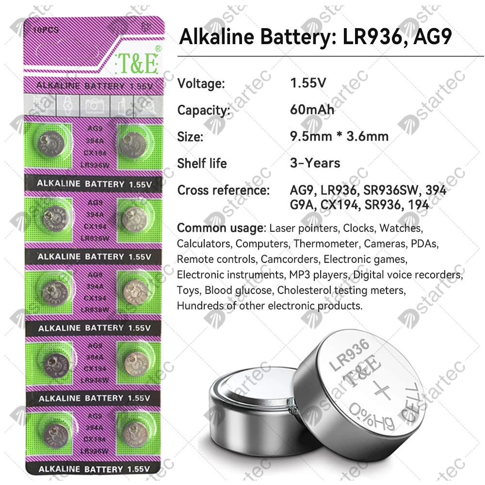 10PCS-50PCS 1.55V AG9 LR936 394 SR936SW CX194 LR45 Button Batteries G9A 194 394A SR936 L936F Cell Coin Watch Toys Remote Battery