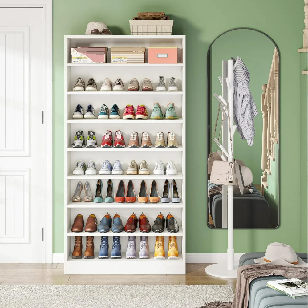 Shoe Cabinet, 9 Tiers 40-45 Pairs Heavy Duty Wood Freestanding Shoe Storage Cabinet, Tall Shoe Cabinet with Open Storage