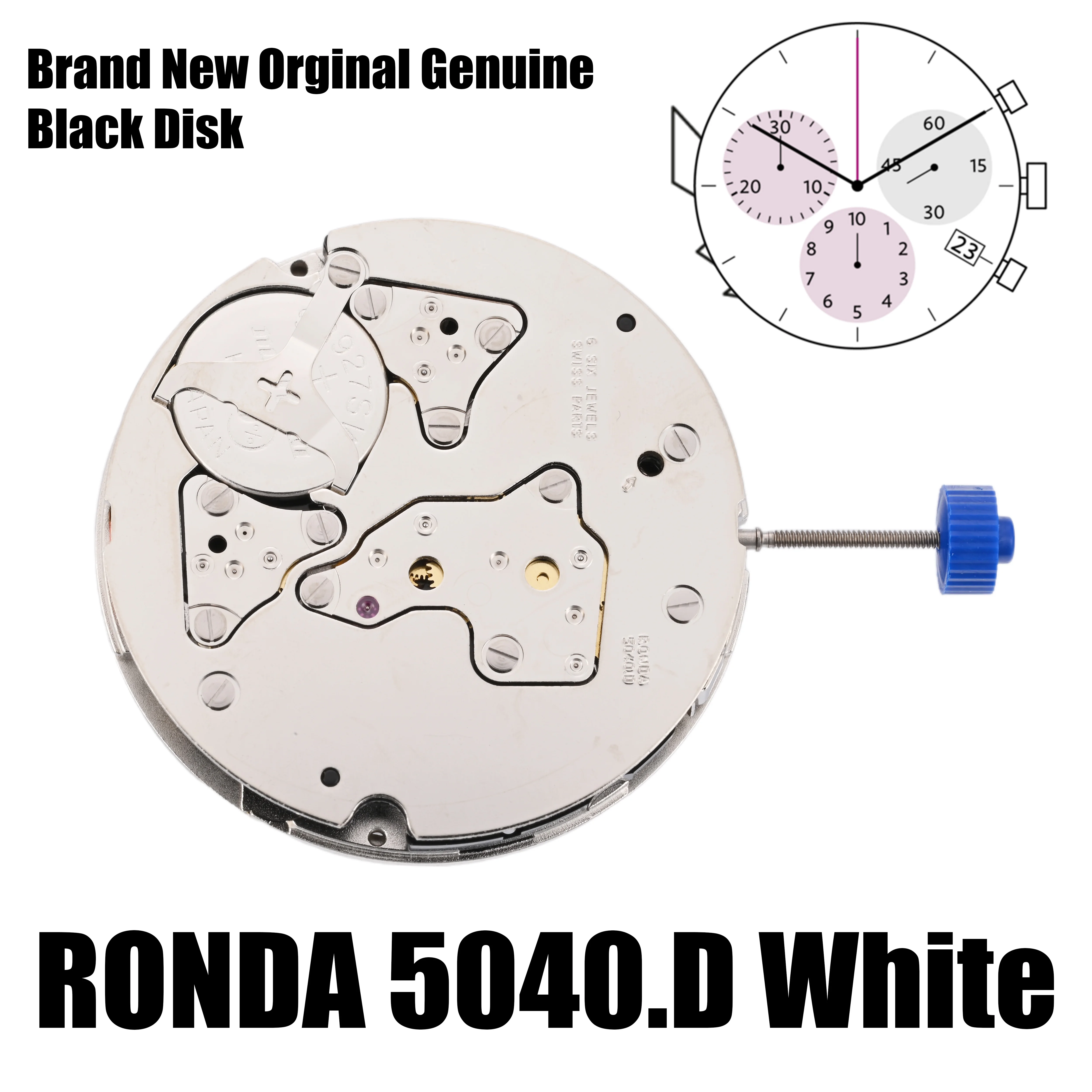 Brand New Orginal 5040D Movement Genuine Ronda 5040.D Movement 6 Hnads Date at 4:00 Black Disk