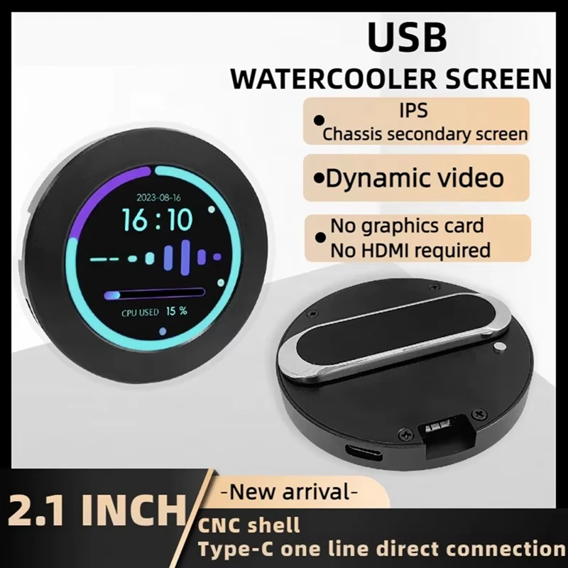 2.1Inch CPU/GPU Cooler Round LCD Display, AIO Computer Temp Monitor For Water Cooling Systems, PC Sensor Panel