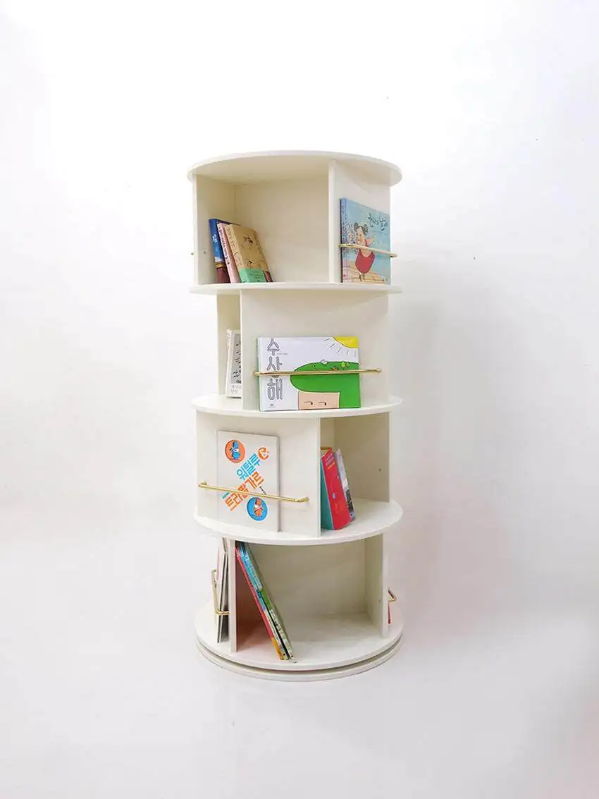 Simple children, students, solid wood environmental protection 360 ° rotating picture book rack, bookshelf, bookcase