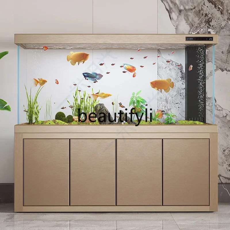 Fish tank living room ultra-white glass large ecological bottom filter integrated whole set of dragon fish tank office 2024 A H